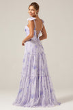 Lilac Corset Floral A-Line Long Prom Dress