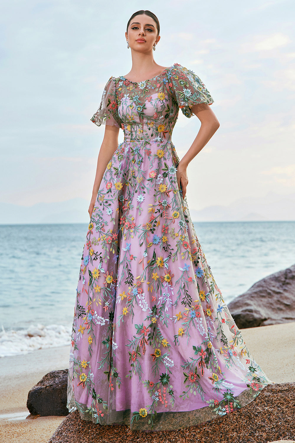 embroidered prom dress uk Dreamyannie Square Neck Prom Dress A Line Champagne Tulle Sleeveless Formal Dress Dreamyannie UK