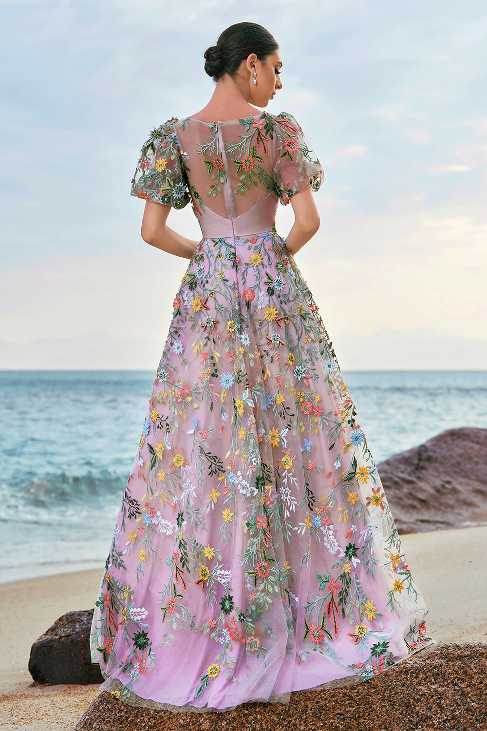 Leely Women Mauve Prom Dress Ball-Gown/Princess Embroidered Party Dress with Short Sleeves leelyuk Leely Women Mauve Prom Dress Ball-Gown/Princess Embroidered Party Dress with Short Sleeves leelyuk
