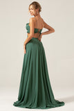 A Line Eucalyptus Spaghetti Straps Ruffles Hollow-out Long Bridesmaid Dress