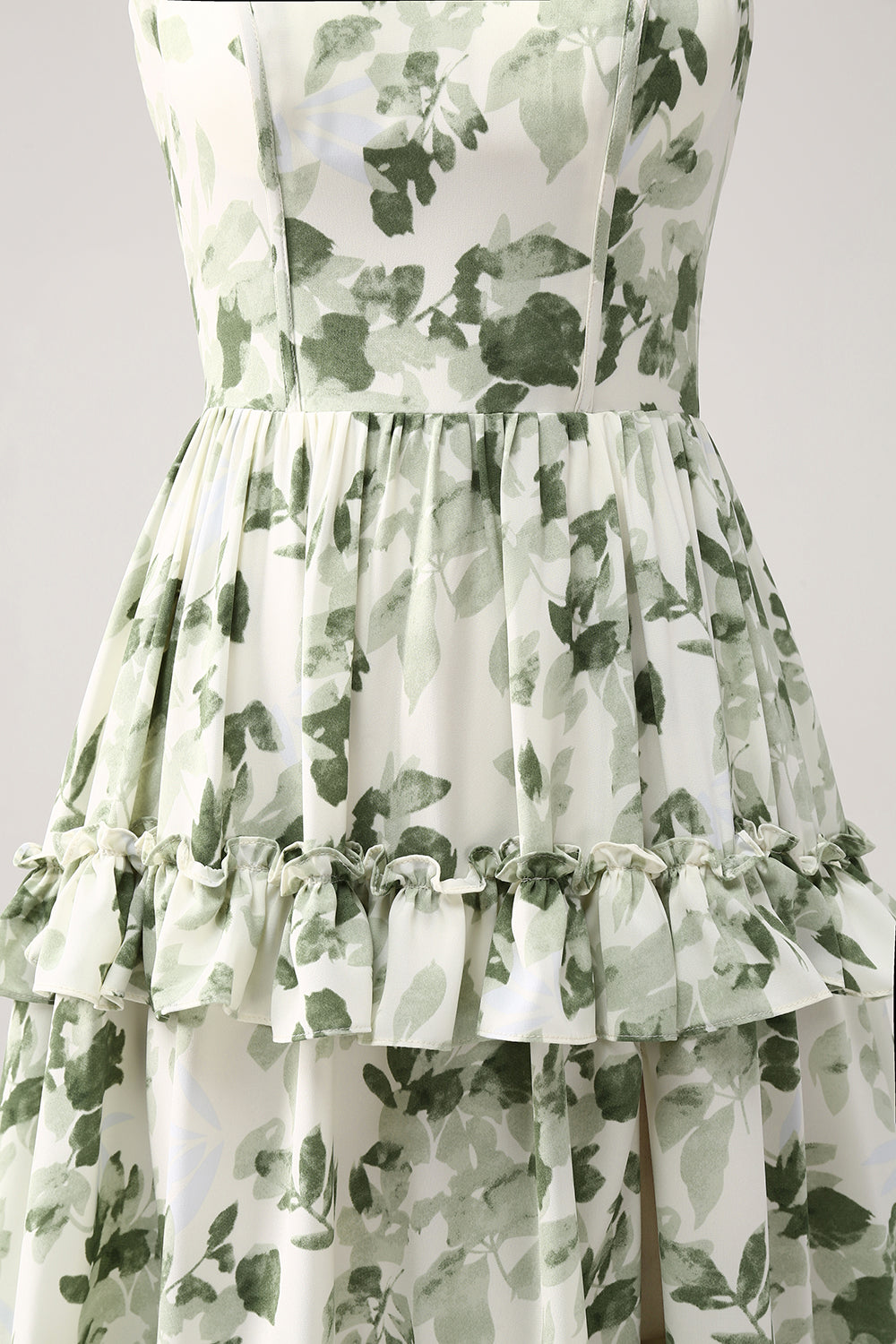 Green Bad Ruffles Leely Women Ruffles Tiered Prom Dress with Slit Green Floral A Line ...