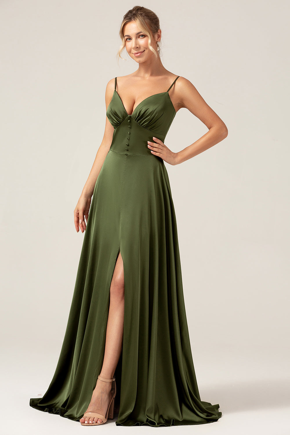 Olive green spaghetti strap dress 2025
