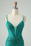 Sparkly Dark Green Bodycon Corset Short Prom Dress with Sequins