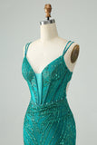 Sparkly Dark Green Bodycon Corset Short Prom Dress with Sequins