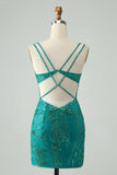 Sparkly Dark Green Bodycon Corset Short Prom Dress with Sequins