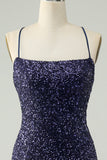 Sparkly Navy Sequins Tight Short Prom Dress With Fringes