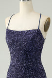 Sparkly Navy Sequins Tight Short Prom Dress With Fringes