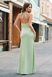 Dusty Blue Mermaid Halter Bridesmaid Dress