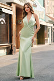 Dusty Blue Mermaid Halter Bridesmaid Dress