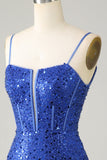 Sparkly Royal Blue Bodycon Spaghetti Straps Cocktail Dress