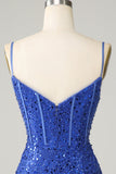 Sparkly Royal Blue Bodycon Spaghetti Straps Cocktail Dress
