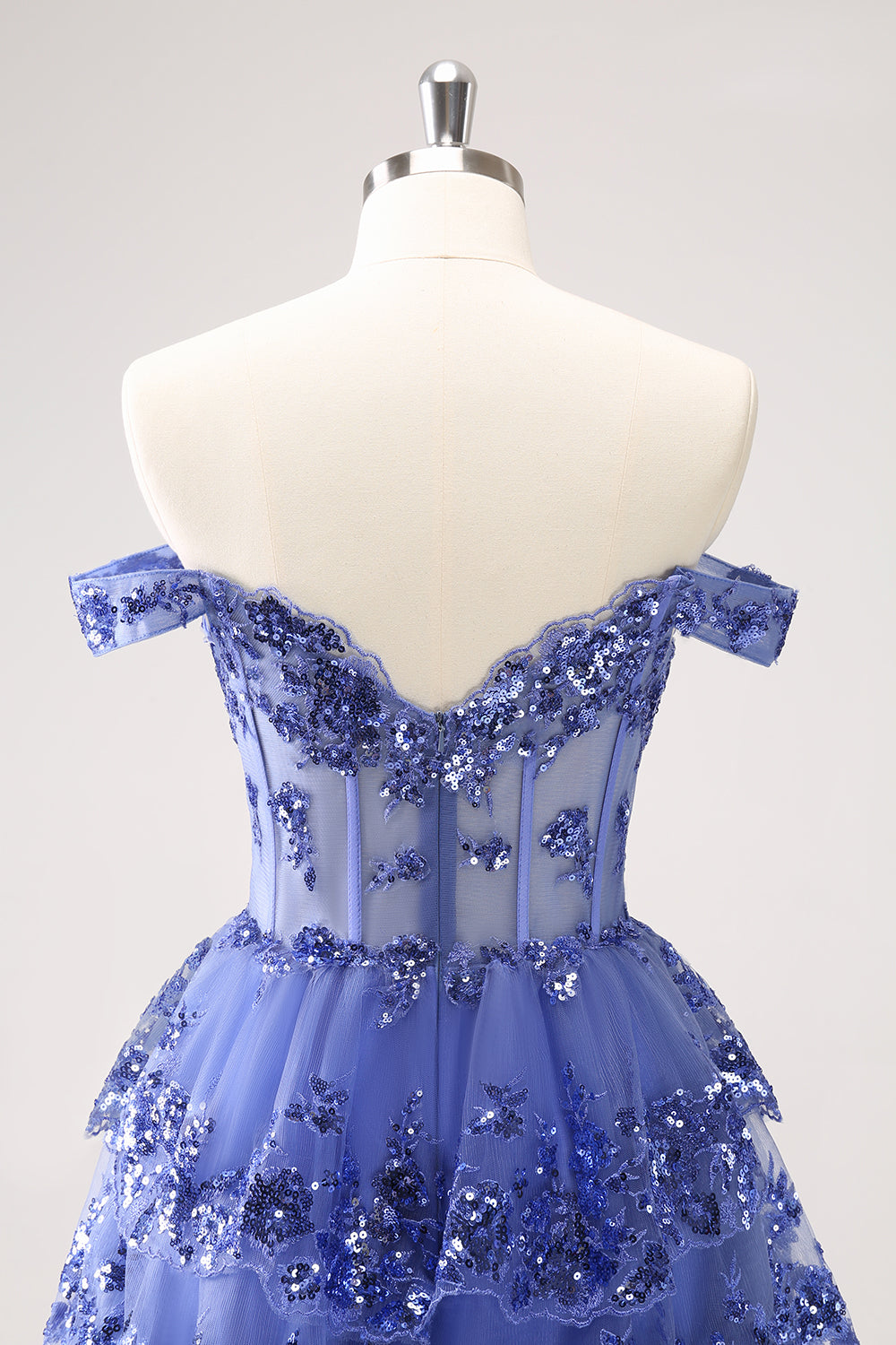 Leely Women Dark Blue Off the Shoulder Tiered Sequins Short Prom Dress A-Line Cocktail Dress leelyuk Leely Women Dark Blue Off the Shoulder Tiered Sequins Short Prom Dress A-Line Cocktail Dress leelyuk