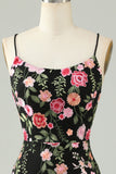 Black Bodycon Spaghetti Straps Cocktail Dress With Appliques