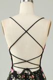 Black Bodycon Spaghetti Straps Cocktail Dress With Appliques