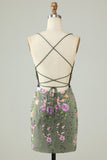 Black Bodycon Spaghetti Straps Cocktail Dress With Appliques