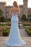 Mermaid Blush Spaghetti Straps Prom Dress with Appliques
