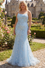 Sparkly Light Blue Plus Size Beaded Mermaid Long Prom Dress