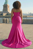 Mermaid Sparkly Plus Size Corset Fuchsia Prom Dress with Slit