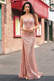 Rose Gold Mermaid Beaded Sequin Corset Prom Dress With Slit