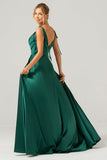 Dusty Rose A-Line Spaghetti Straps Satin Long Prom Dress With Slit