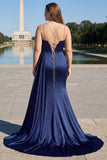 Dusty Rose Mermaid Spaghetti Straps Long Prom Dress With Slit