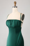 Dark Green Sheath Spaghetti Straps Long Prom Dress With Slit