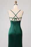 Dark Green Sheath Spaghetti Straps Long Prom Dress With Slit
