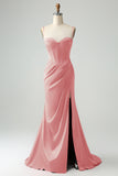 Sweetheart Corset Burgundy Lace Up Sheath Prom Dress with High Slit