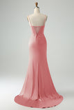 Sweetheart Corset Burgundy Lace Up Sheath Prom Dress with High Slit