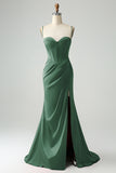 Sweetheart Corset Burgundy Lace Up Sheath Prom Dress with High Slit