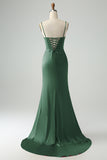Sweetheart Corset Burgundy Lace Up Sheath Prom Dress with High Slit