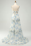 Spaghetti Strap Pleated Floral Ruffles Floor-Length Bridesmaid Dress