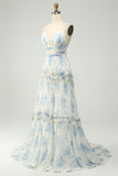 Spaghetti Strap Pleated Floral Ruffles Floor-Length Bridesmaid Dress