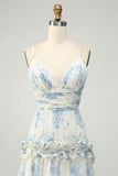 Spaghetti Strap Pleated Floral Ruffles Floor-Length Bridesmaid Dress