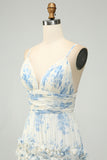 Spaghetti Strap Pleated Floral Ruffles Floor-Length Bridesmaid Dress