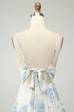 Spaghetti Strap Pleated Floral Ruffles Floor-Length Bridesmaid Dress