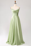 A Line Green Cowl Neck Bridesmaid Dress with Sequins
