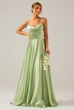A Line Green Cowl Neck Bridesmaid Dress with Sequins