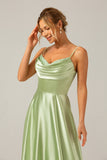 A Line Green Cowl Neck Bridesmaid Dress with Sequins