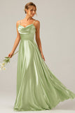 A Line Green Cowl Neck Bridesmaid Dress with Sequins