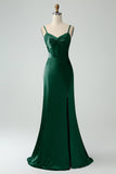 Twist Front Bowknot Sheath Satin Long Wedding Guest Dress with Slit