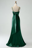 Twist Front Bowknot Sheath Satin Long Wedding Guest Dress with Slit