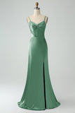 Twist Front Bowknot Sheath Satin Long Wedding Guest Dress with Slit