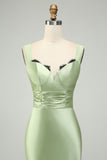 Dusty Sage Sweetheart Corset Mermaid Satin Long Wedding Guest Dress