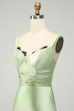 Dusty Sage Sweetheart Corset Mermaid Satin Long Wedding Guest Dress