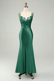 Dusty Sage Sweetheart Corset Mermaid Satin Long Wedding Guest Dress