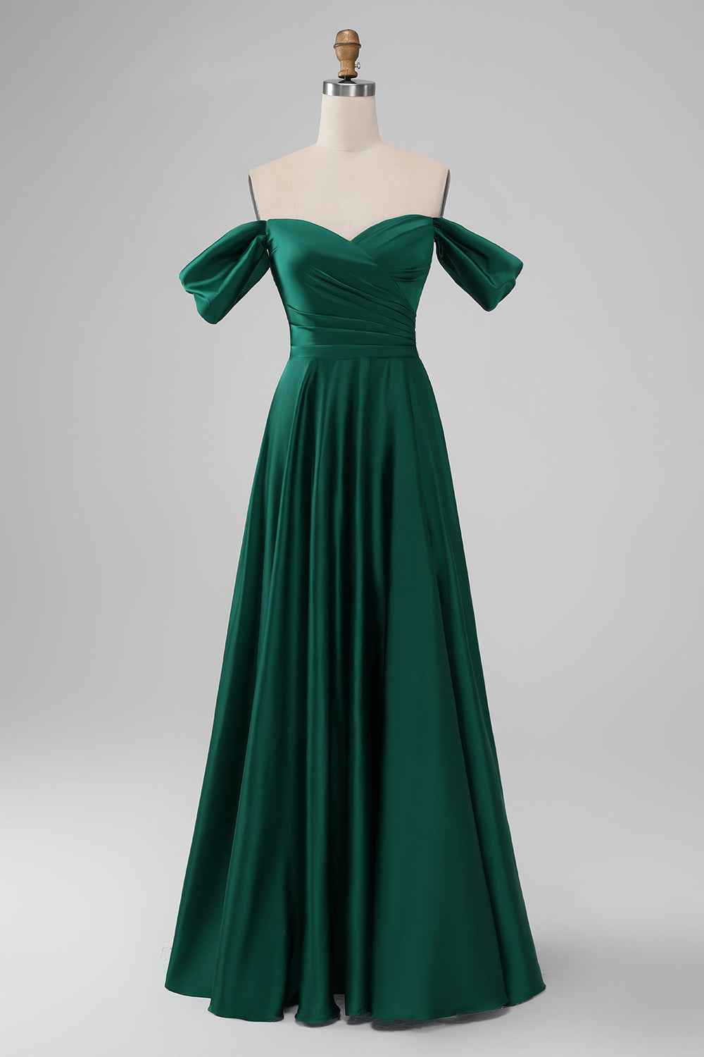 Leely Women Dark Green Long Bridesmaid Dress A Line Off the Shoulder Pleated Satin Formal Dress leelyuk Leely Women Dark Green Long Bridesmaid Dress A Line Off the Shoulder Pleated Satin Formal Dress leelyuk