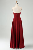 Dark Green Strapless Pleated A Line Satin Long Bridesmaid Dress
