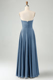 Dark Green Strapless Pleated A Line Satin Long Bridesmaid Dress