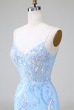Sparkly Blue Corset Sequins Bodycon Short Prom Dress